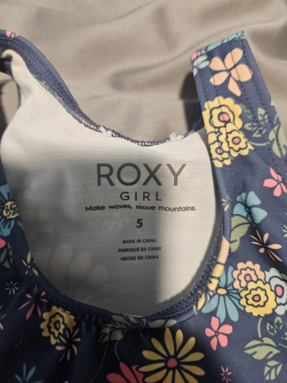 Roxy Girls Navy Floral Flounce Bikini Set with Pink & Yellow Accents